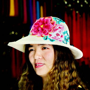 潮流夏季民族風女士時尚氣質刺繡花空頂戶外運動可折疊防嗮遮陽帽