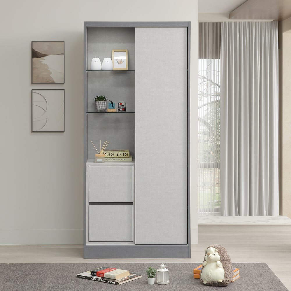 【直人木業】JASPER現代簡約風滑門玻璃展示櫃80cm｜APP結帳再賺4%點數#雙11狂購節 3