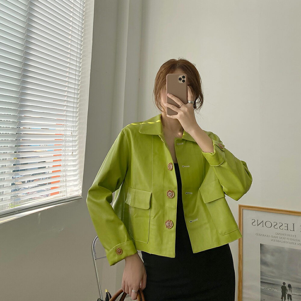 瑪系列皮外套女新款小個子洋氣長袖寬松bf休閑氣質減齡短款夾克衫