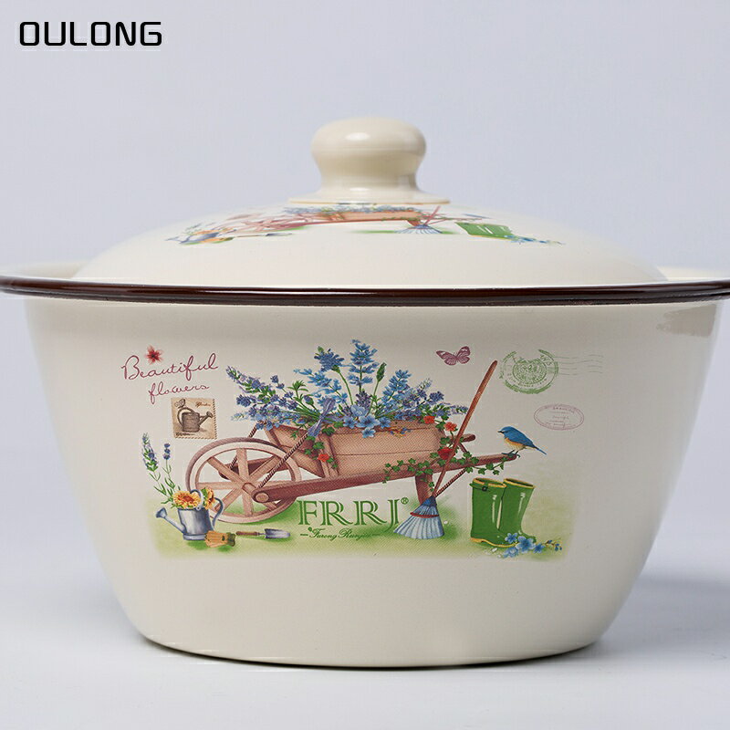 加厚搪瓷碗帶蓋湯碗懷舊洗手盆經典老式豬油盆餃子和面盆家用
