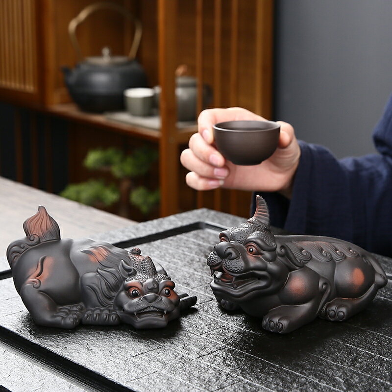 茶寵 手工貔貅茶寵可養招財擺件精品紫陶茶玩茶桌茶台茶盤裝飾茶具配件『XY33616』