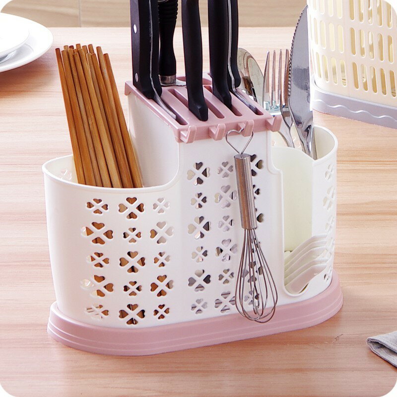 瀝水刀架廚房用品用具餐具分格置物架刀架放湯勺餐具收納盒筷子架1入
