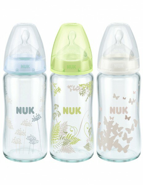 NUK 耐高溫寬口玻璃彩色奶瓶(240ml)-附矽膠奶嘴1號中圓洞(隨機出貨)【六甲媽咪】