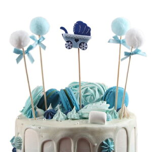[Hare.D]娃娃車蛋糕插旗 週歲 baby car 生日蛋糕裝飾 派對小物 烘培裝飾 絨球裝飾 場地佈置 蛋糕