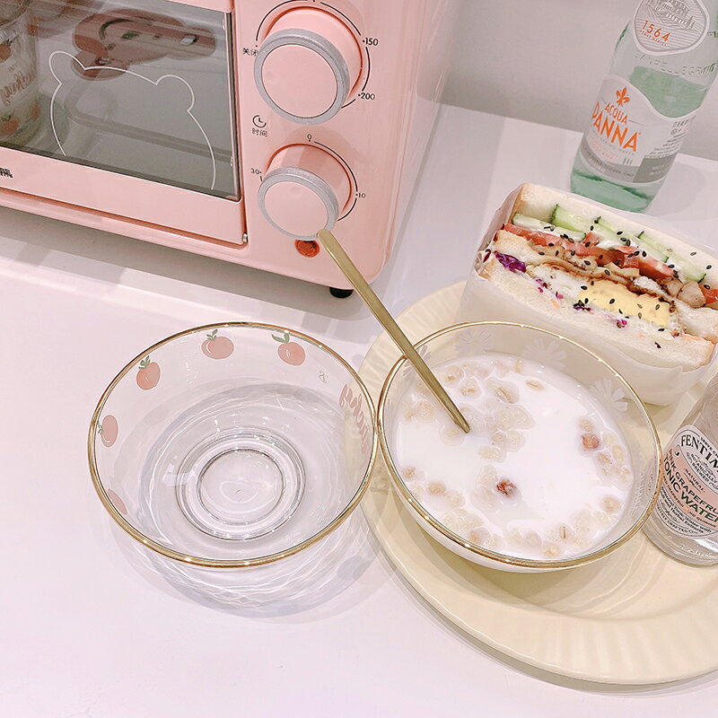 *蜜桃雛菊玻璃碗水果蔬菜沙拉碗早餐麥片碗甜品碗透明