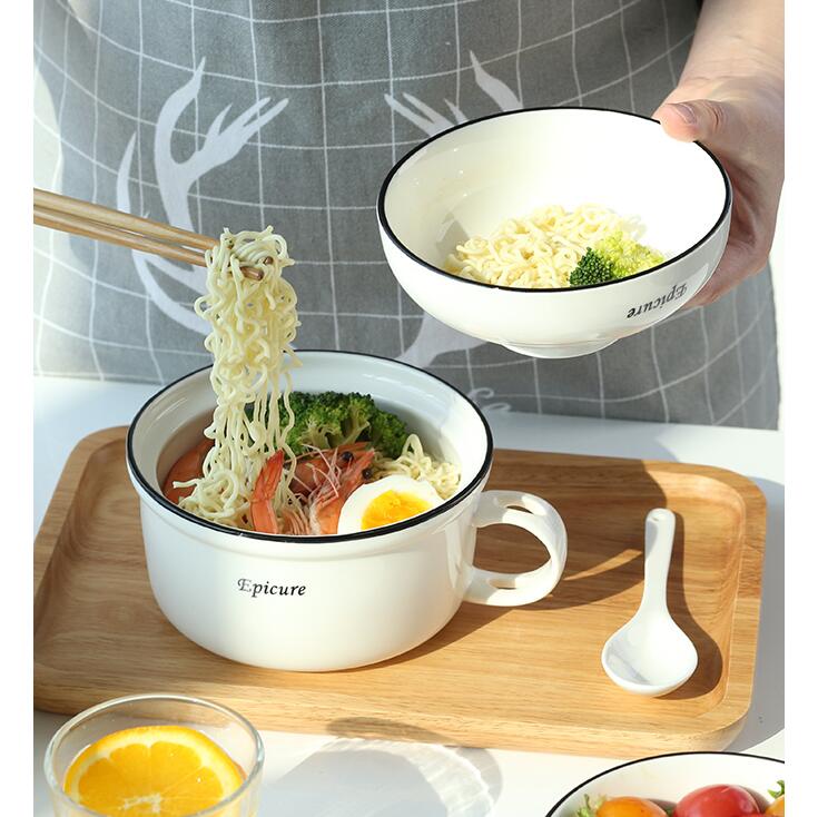泡麵碗陶瓷帶蓋飯盒學生宿舍用餐具碗筷套裝單個大號湯飯碗微波爐 雙11全館免運