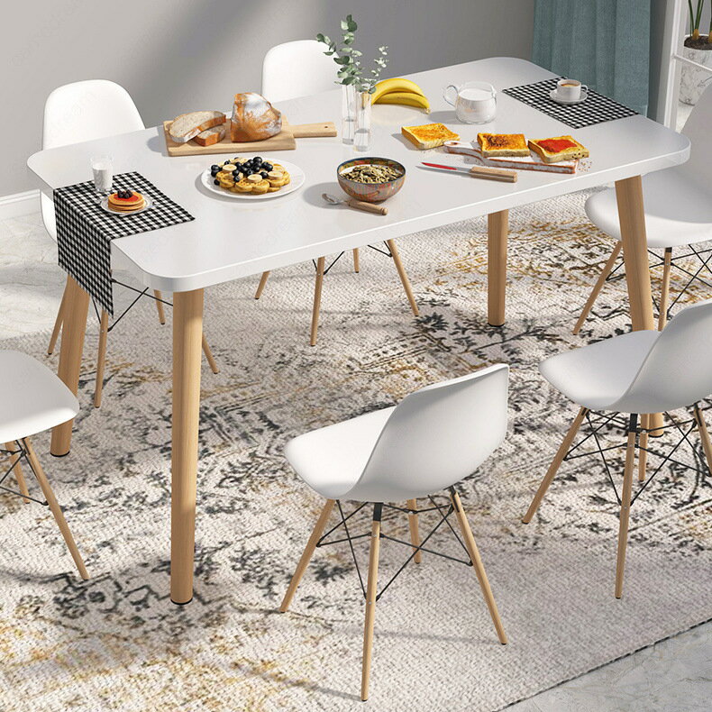 楓林宜居 實木腿飯桌圓桌客廳家用餐桌椅組合現代北歐款餐桌小戶型小桌子