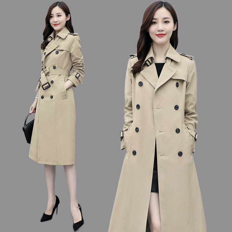 風衣大衣長款外套-雙排扣修身繫帶高腰女外套3色73yt15【獨家進口】【米蘭精品】