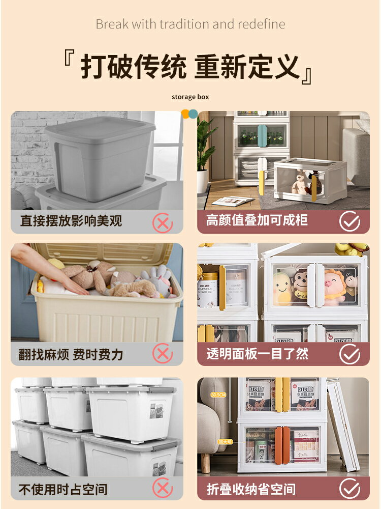 收納箱家用整理箱儲物箱玩具零食書本衣物折疊塑膠透明置物櫃神器