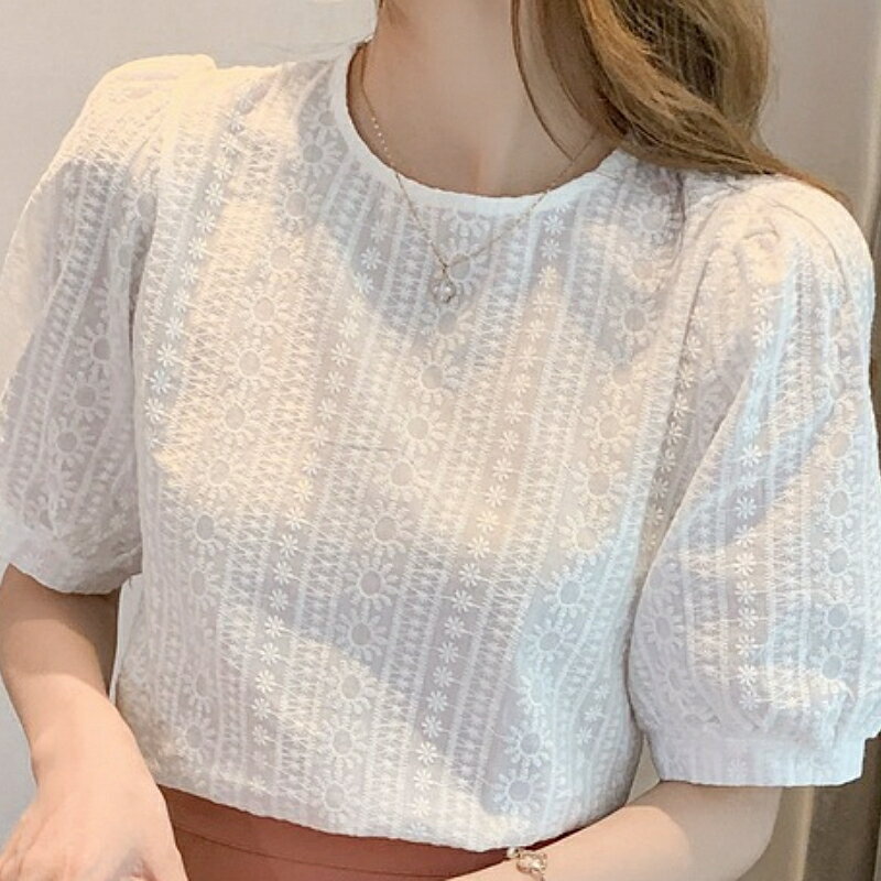 【巴黎精品】現貨+預購 女雪紡上衣短袖襯衫法式名媛氣質OL西裝蕾絲休閒女裝-短袖泡泡袖蕾絲a1kc43