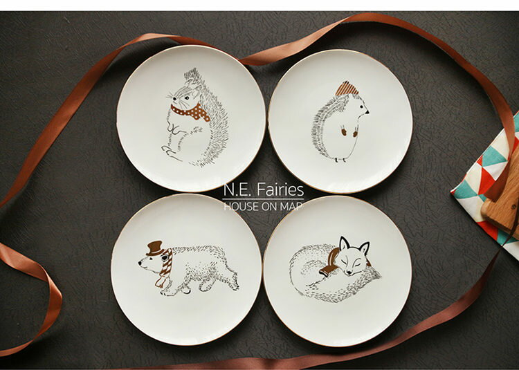 (碗美人生)可愛動物描金骨瓷盤創意陶瓷餐具預購七天