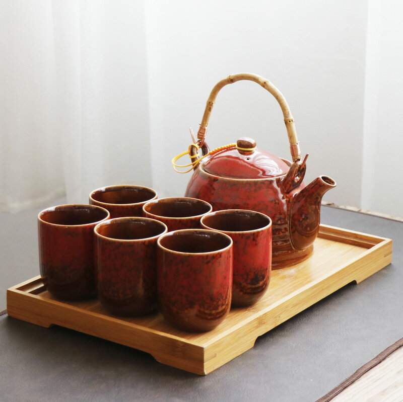 窯變提梁壺茶具套裝家用茶壺茶杯景德鎮陶瓷中式日式復古整套大號