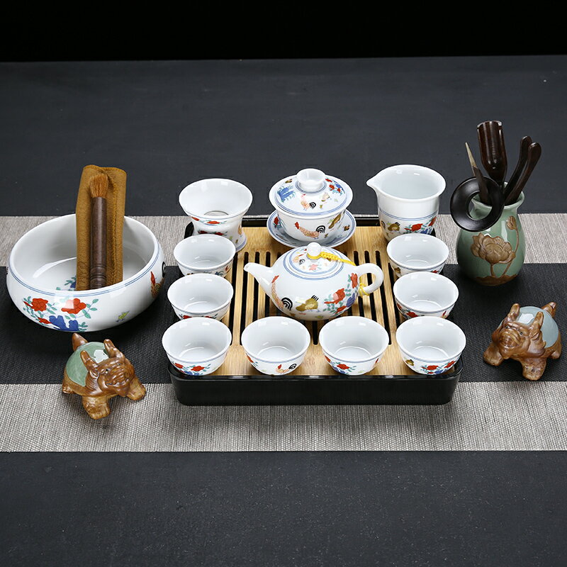 整套雞缸杯功夫茶具套裝復古大明成化青花瓷瓷器陶瓷斗彩雞茶杯