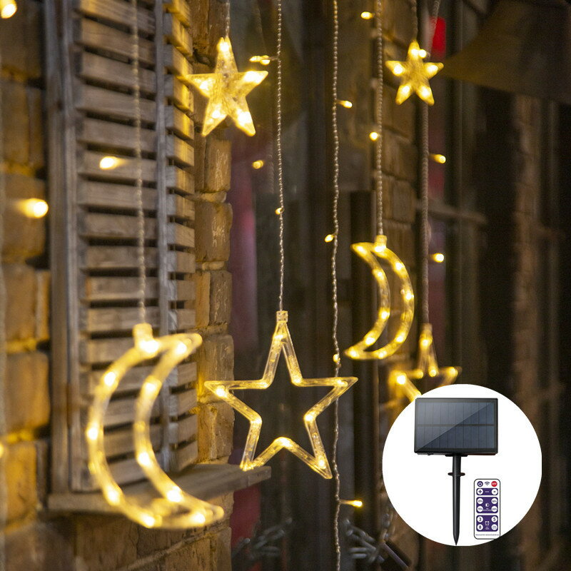 免運 遙控太陽能星月燈串戶外庭院防水圣誕節日裝飾串燈 雙十一購物節