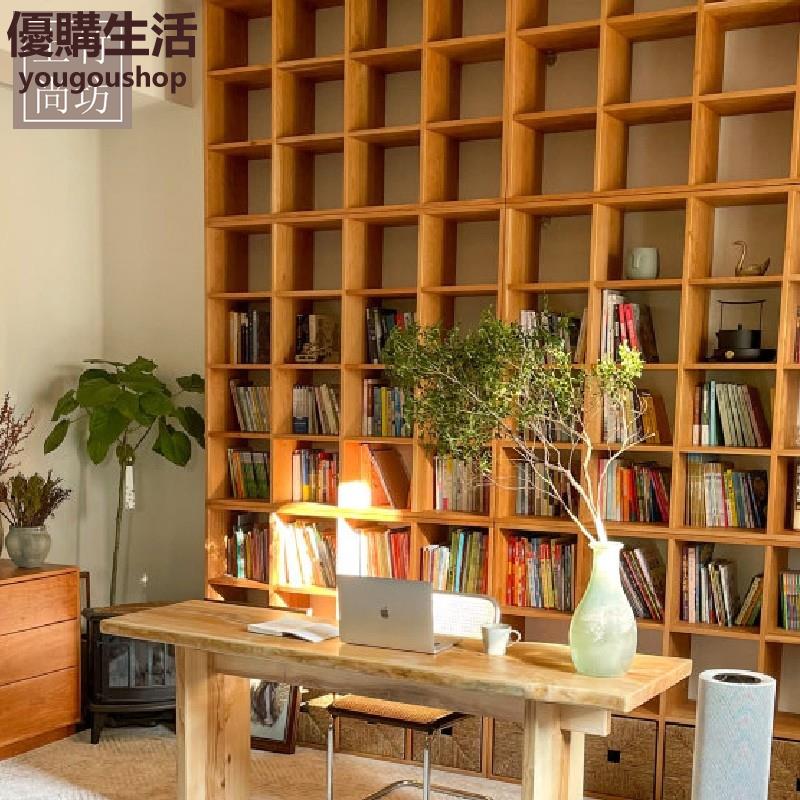 優購生活~定製竹實木書架定製日式書櫃兒童環保整墻定做格子櫃滿墻落地置物架定製 屏風櫃 屏風 隔間 客廳 玄關櫃 隔板 屏風架訂製 可付費上門安裝