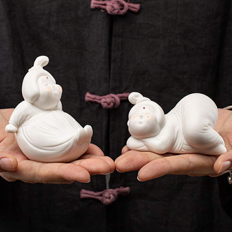 【米蘭精品】現貨+預購 毛筆架茶寵茶具禪意手工茶具擺件汽車內飾居家擺件配件-陶瓷可愛唐女文具4款74ml51