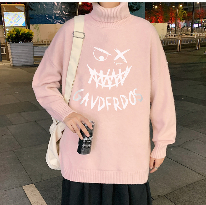 FINDSENSE X 男士高領毛衣卡通翻領針織衫