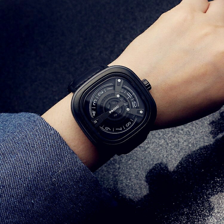 潮流男錶 蟲洞概念手錶男士大錶盤黑科技無指針方形機械學生男錶潮流 降價兩天