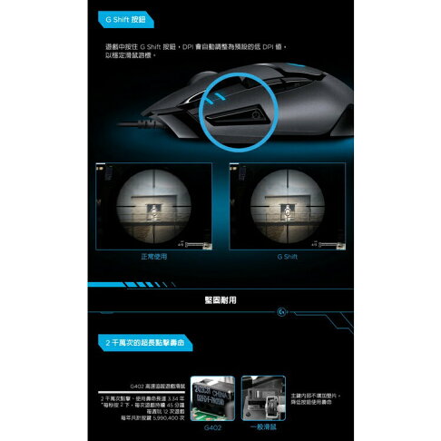 Logitech 羅技 G402 HYPERION FURY 高速追蹤電競滑鼠 遊戲光學滑鼠 /有線 電競滑鼠 4