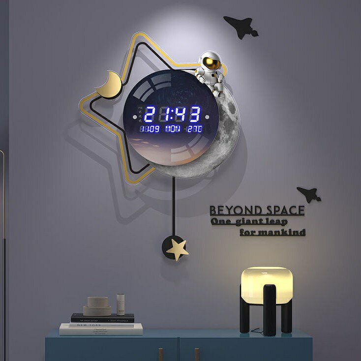 【免運】創意亞克力電子掛鐘 現代時尚裝飾壁鐘 靜音時鐘 星星造型壁鐘 客廳餐廳牆面掛鐘 藝術掛飾