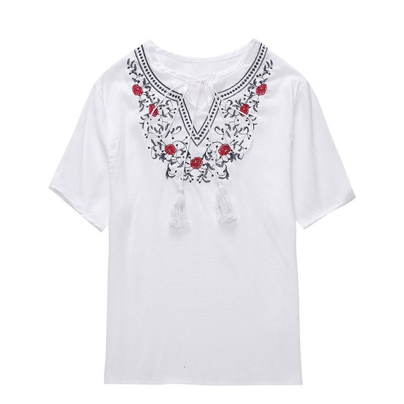 FINDSENSE G5 韓國時尚 夏季 清涼 短袖 休閒 舒適 刺繡 圓領 T恤 上衣
