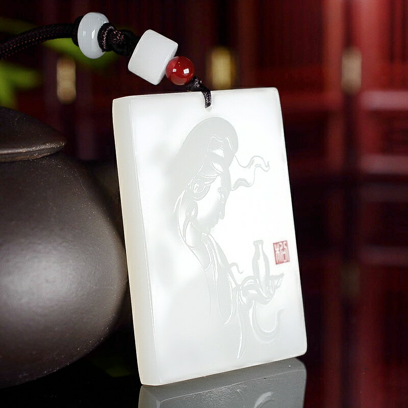 和田玉羊脂白玉觀音吊墜男士款羊脂玉觀音菩薩玉牌掛件項鏈玉佩
