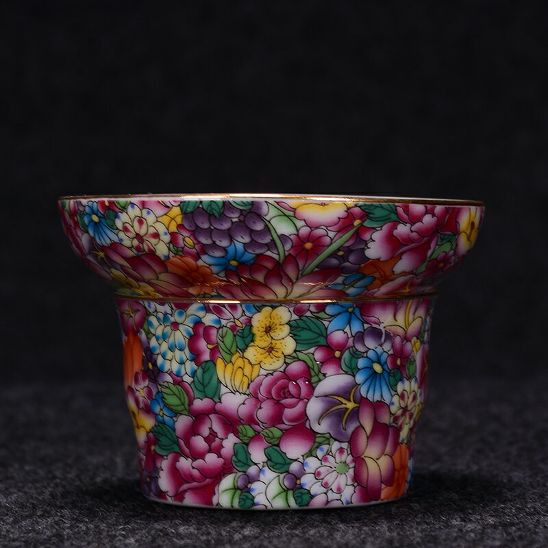 陶生活琺瑯彩金地萬花茶漏茶濾套裝陶瓷功夫茶具茶葉過濾器茶渣網