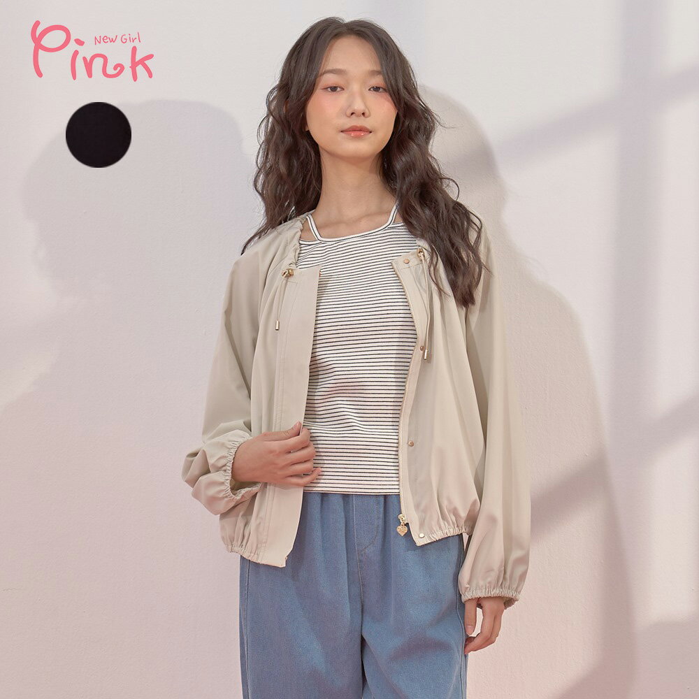 Pink*時尚無領拉鍊薄夾克/外套 (2色) Y1701AT