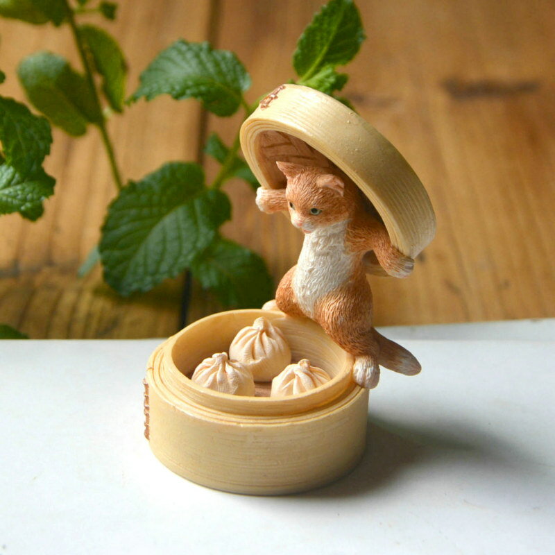 創意可愛小動物貓咪擺件仿真食物包子廚房模型餐廳家居裝飾品送禮