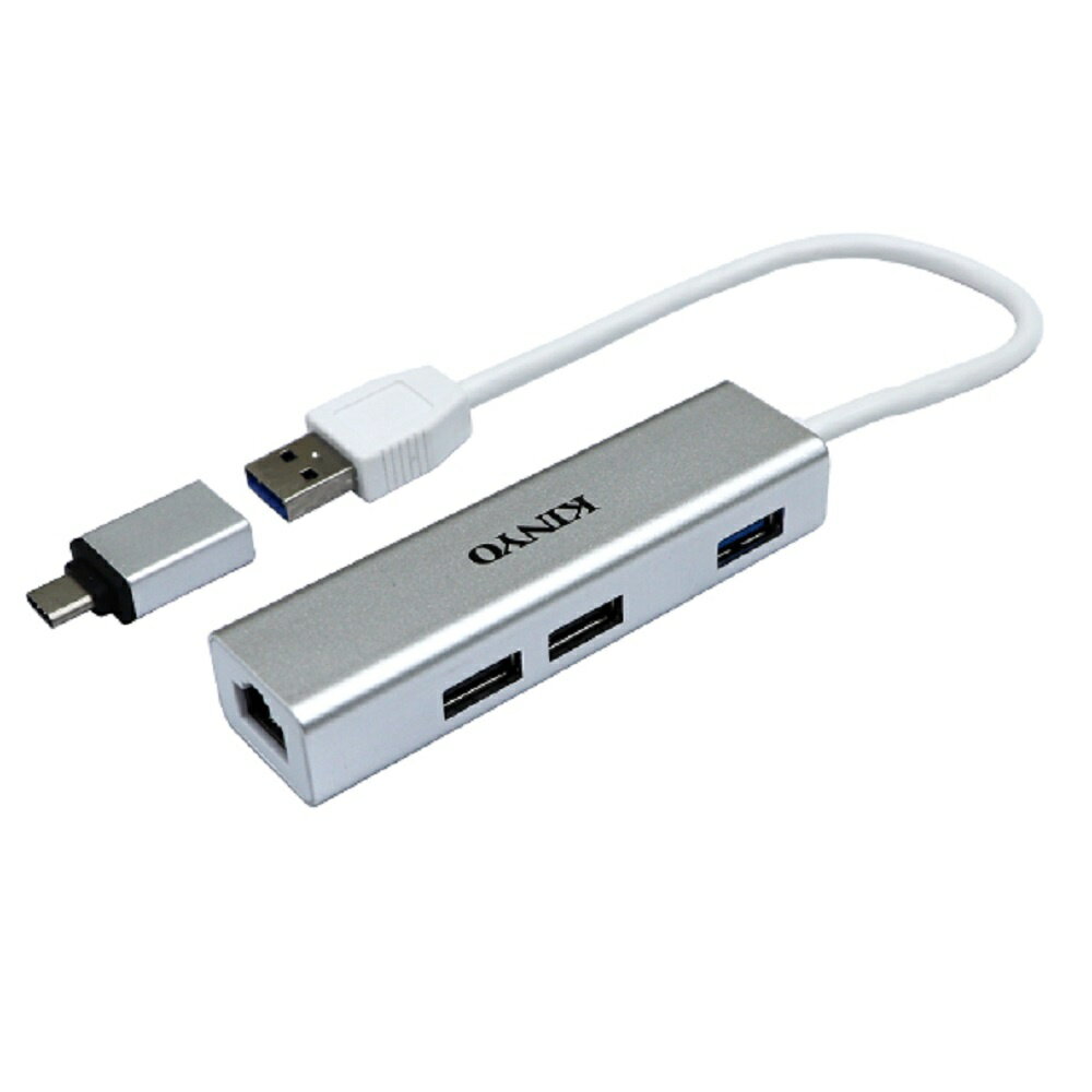 【KINYO】USB3.0+ RJ45鋁合金集線器 (HUB) 1