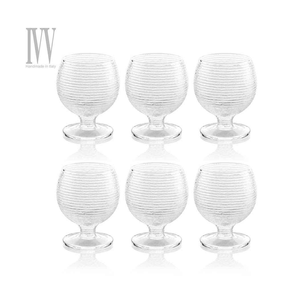 義大利IVV多彩系列-300ML高腳手工圓弧純淨玻璃杯 六入組