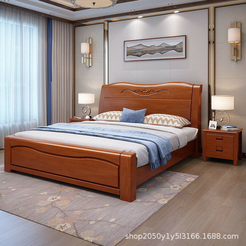 優樂悅~現代簡約中式橡膠實木床1.5兒童單人床公寓主臥床儲物1.8米雙人床