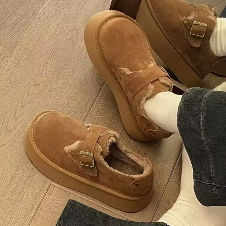 厚底加絨勃肯鞋舒適百搭2025冬季毛絨新款雪地靴樂福時尚休閑女鞋