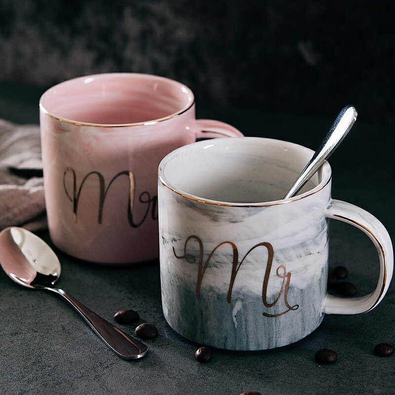 咖啡杯北歐風陶瓷馬克杯ins情侶杯喝水杯子男女茶杯牛奶杯帶勺子