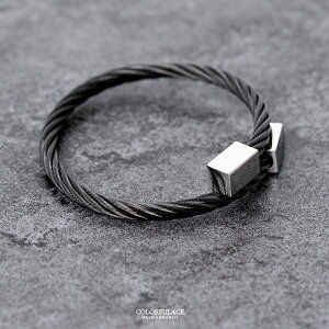 個性長方頭鋼索手環【NA433】柒彩年代