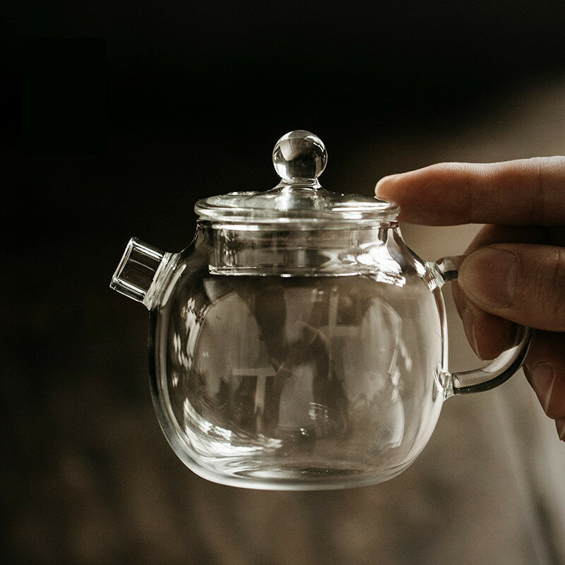 優樂悅~透明玻璃迷你小茶壺一人用簡約功夫玻璃手抓泡茶壺加熱燒水煮茶壺手沖壺 茶壺