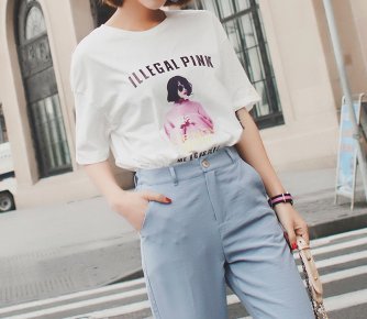 FINDSENSE H1 2018 夏季 新款 時尚 可愛 舒適 透氣 人物印花T恤 女上衣 短袖潮T