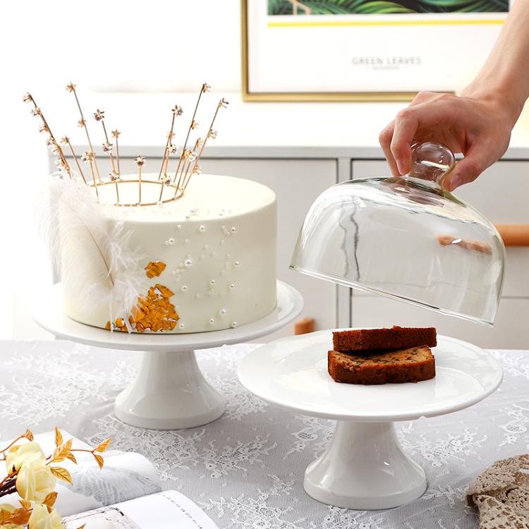 蛋糕托盤高腳面包展示托台帶蓋玻璃罩水果托盤下午茶點心蛋糕架子【摩可美家】