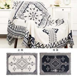雙面棉線編織毯 復古風沙發巾蓋布雙面可用 沙發椅套 印第安露營毯300*300 護外野餐墊折疊輕便