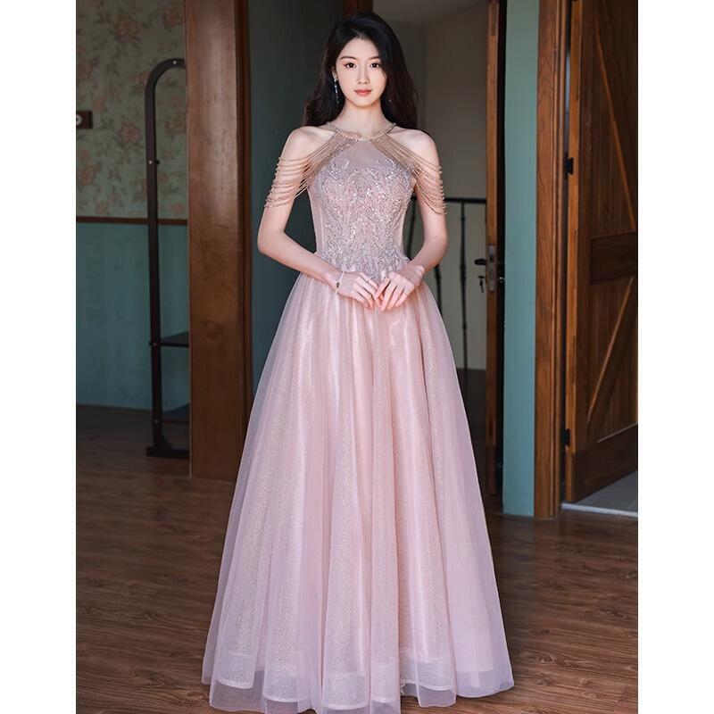 粉色晚禮服超仙生日成人禮高階輕奢小眾敬酒服新娘高階感訂婚裙女