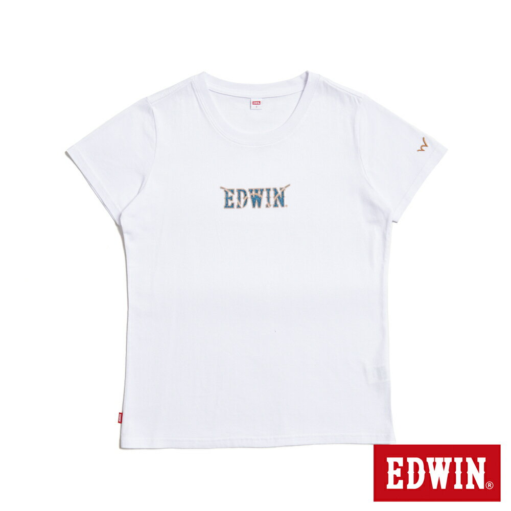 EDWIN 牛仔布LOGO短袖T恤-女款 白色