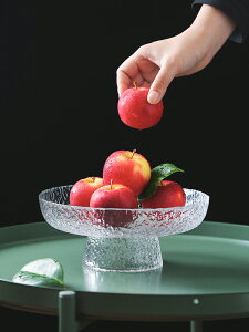 北歐輕奢玻璃高足水果盤客廳家用透明網紅現代個性創意茶幾零食盤