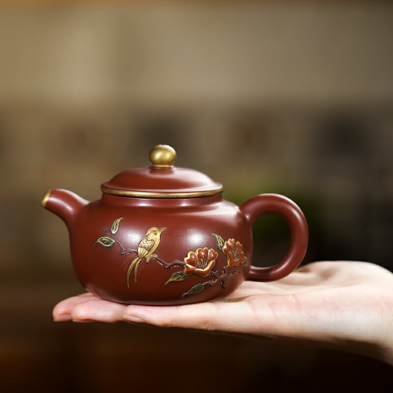 紫砂早期宜興一廠回流壺周桂珍全手工茶壺老壺朱泥大紅袍蓮子壺