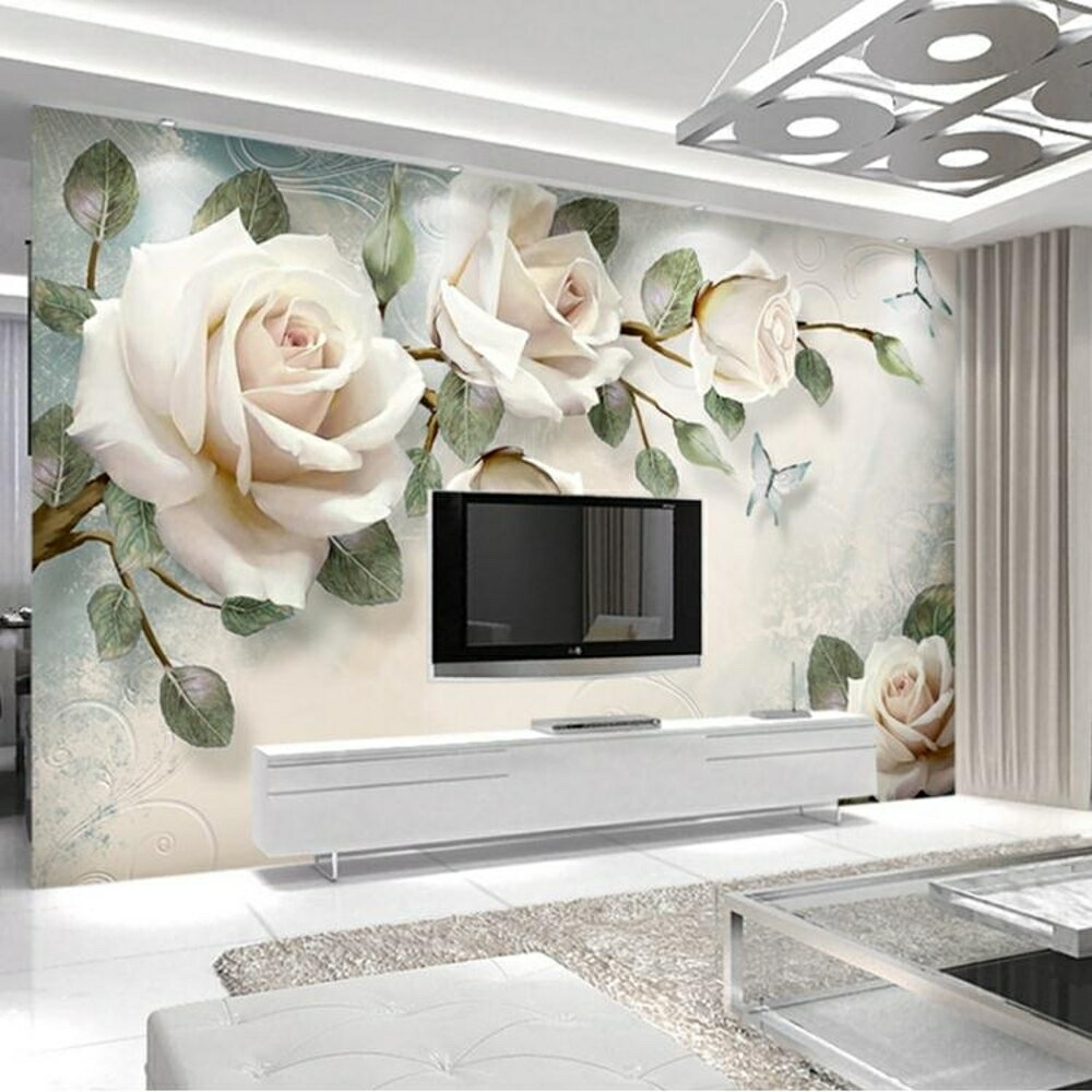 墻紙3D電視背景墻壁紙簡約現代客廳墻紙影視墻裝飾5d立體凹凸花卉壁畫 都市時尚