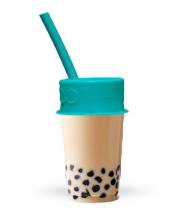 【【蘋果戶外】】LUUMI Bubble Tea Lid 藍【杯蓋+粗吸管】加拿大 100%白金矽膠 珍珠奶茶吸管 密封蓋 環保餐具