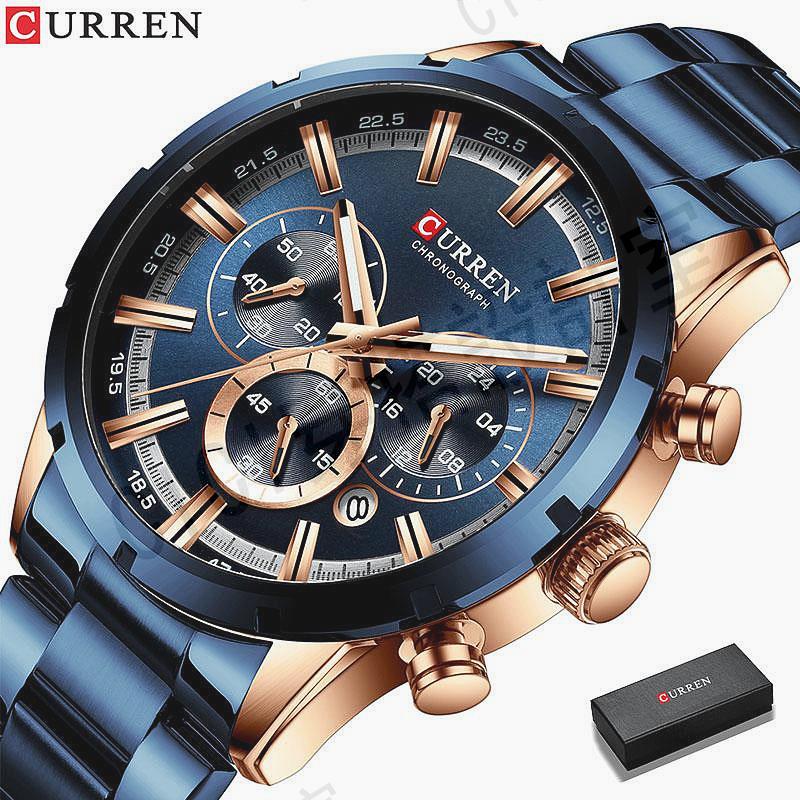 CURREN 男士手錶 真三眼商務防水帶日期 不銹鋼腕 奢侈品鍾表 8355【亞德機械五金家居】