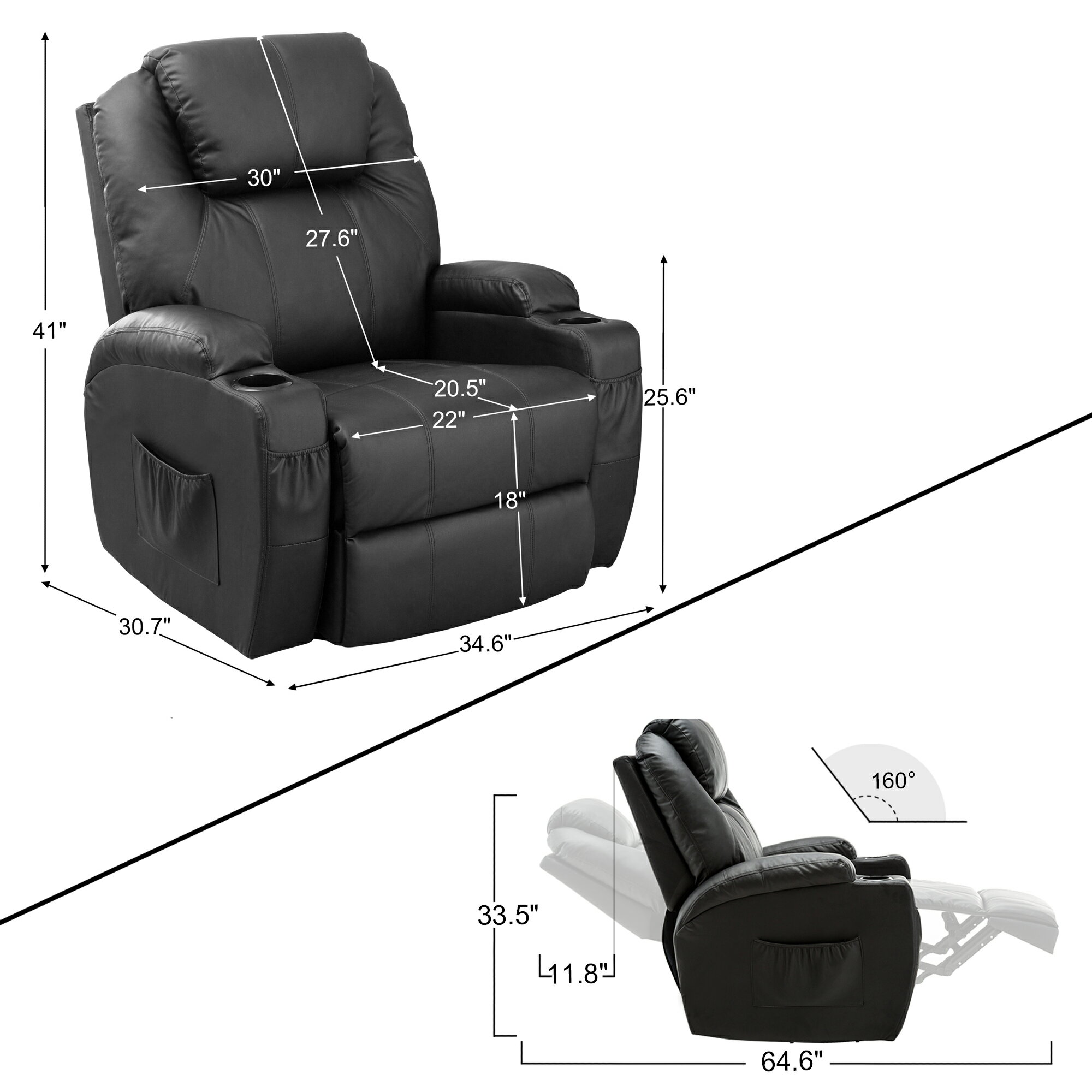 Modern Massage Recliner Chair Vibrating Sofa Heated Pu Leather Ergonomic Lounge 360 Degree Swivel Rocker 8031