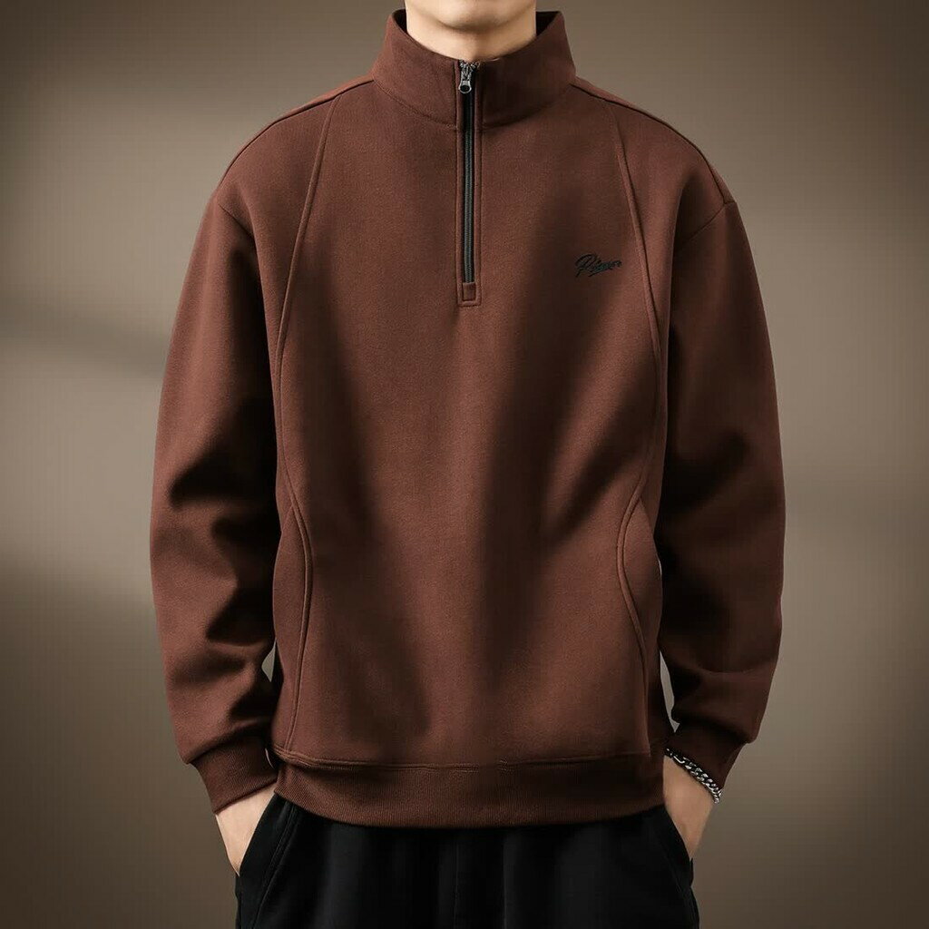 【春上新】大碼男裝上衣 休閒上衣 立領半拉鏈簡約刺繡衛衣男春秋季美式複古寬鬆休閒外套Polo衫上衣