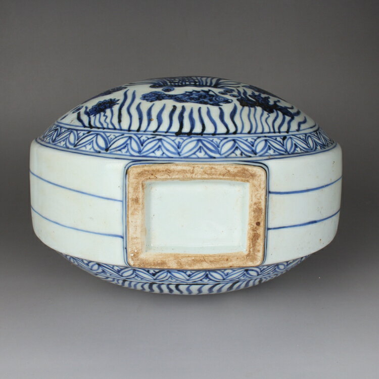 唐物 青花釉裏紅楼閣山水人物紋 玉壺春 大清康煕年製 款 中国美術古玩