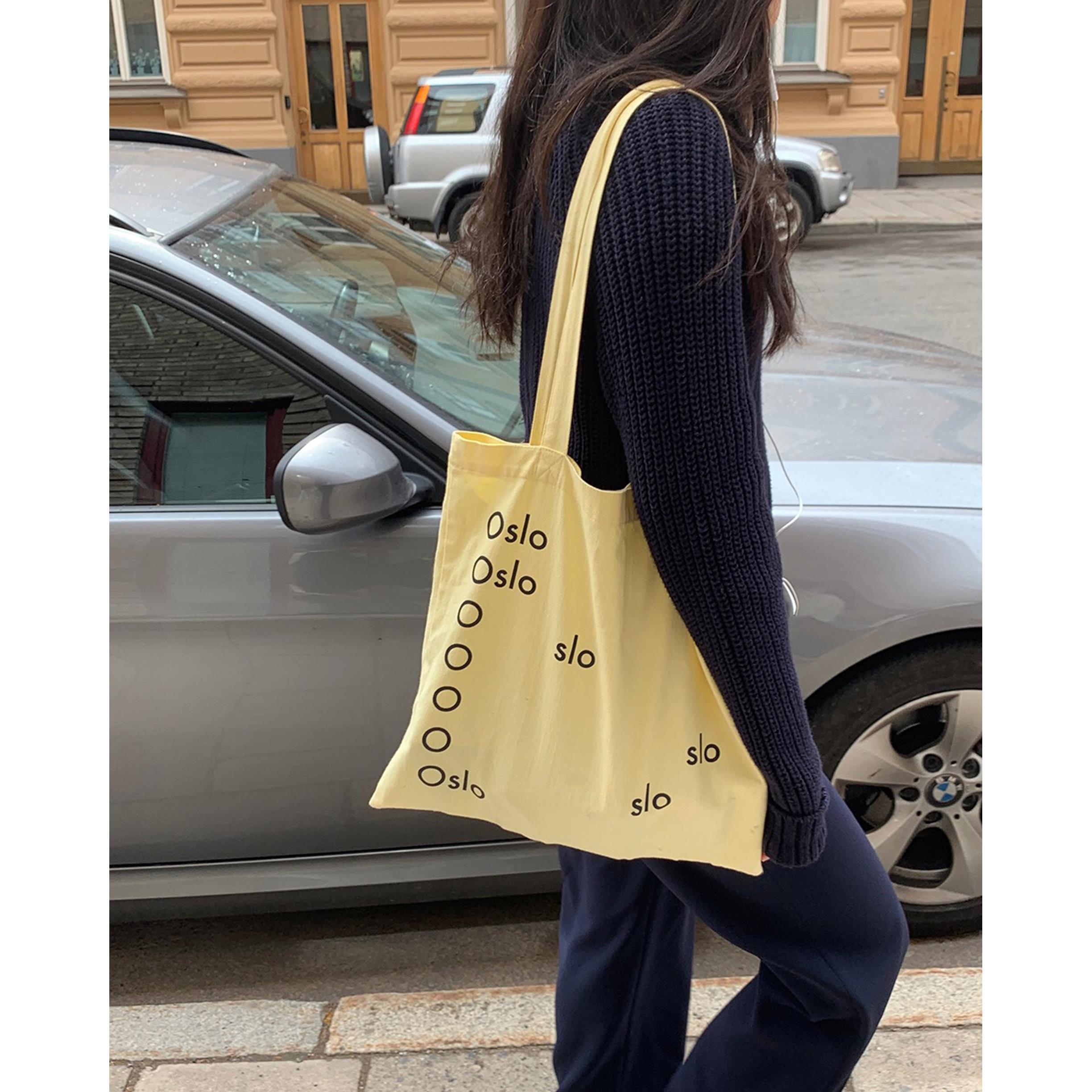 日韓小眾帆布包女夏文藝學生手提袋簡約日式黃色帆布袋百搭單肩包